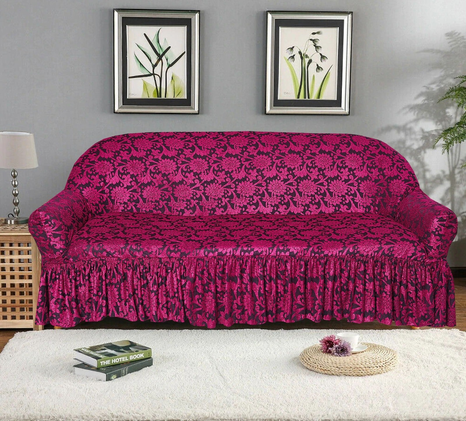 Flower Printed Sofa Cover - Pink